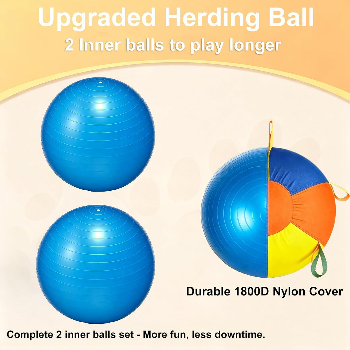 WesGen 2026 Upgrade 18'' Herding Ball for Dogs – 1800D Oxford Cover, with 2 Replaceable Inner Balls & Pump, Enhanced Chew Resistance Material, Anti-Burst, Dog Toy Agility Equipment for Collies