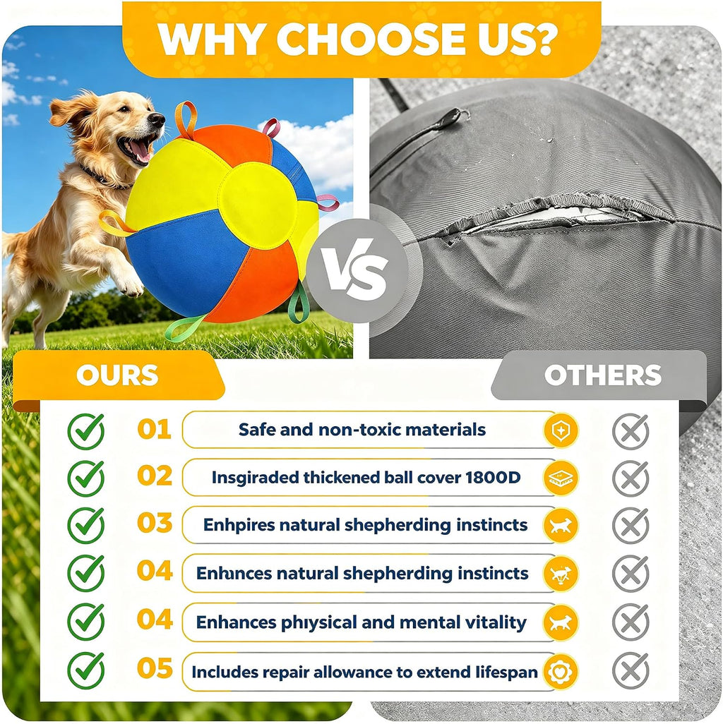 WesGen 2026 Upgrade 18'' Herding Ball for Dogs – 1800D Oxford Cover, with 2 Replaceable Inner Balls & Pump, Enhanced Chew Resistance Material, Anti-Burst, Dog Toy Agility Equipment for Collies